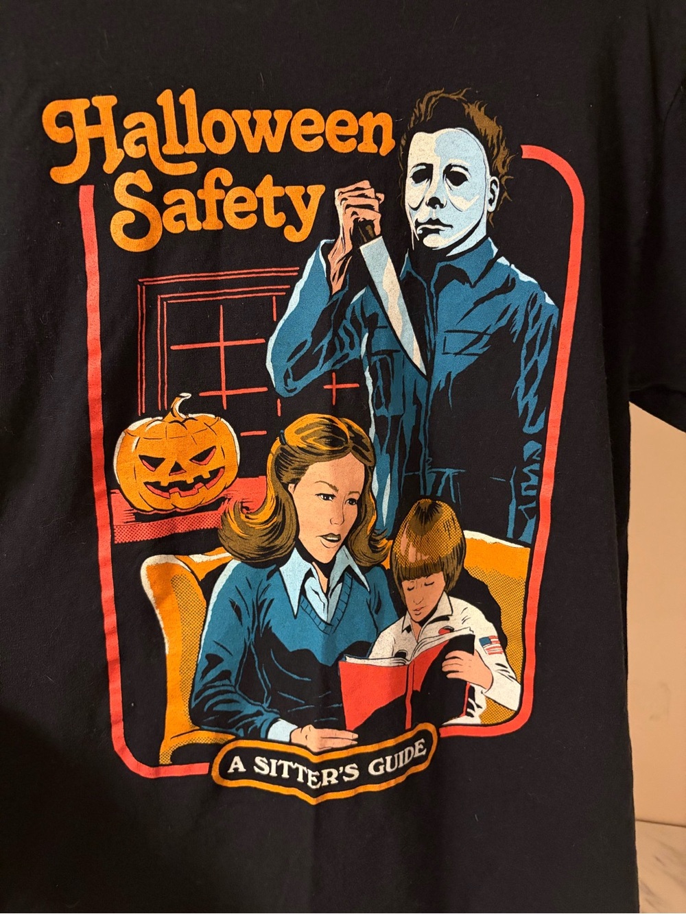 Creepy Co Halloween Michael Myers Safety Sitters Guide Graphic Tee Shirt Medium